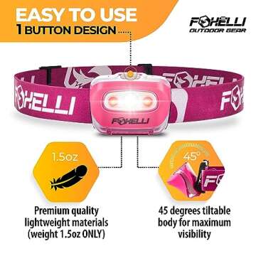 Foxelli LED Headlamp Flashlight for Adults & Kids, Running, Camping, Hiking Head Lamp with White & R...