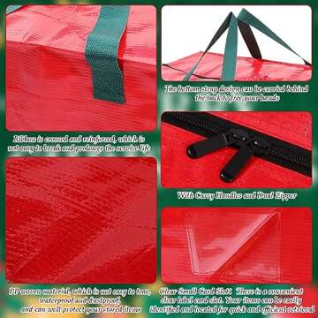 Windyun 4 Pcs Christmas Tree Storage Bags Heavy Duty Moving Bags Red Extra Large Waterproof Storage Organizer with Handle and Zipper for Christmas Tree Storage (2.4 x 1.21 x 1.12 ft)
