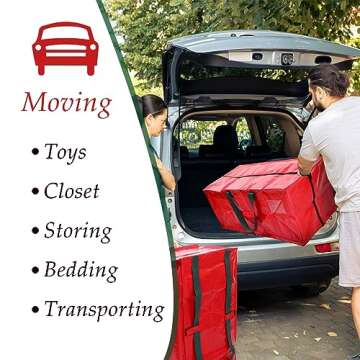 Windyun 4 Pcs Christmas Tree Storage Bags Heavy Duty Moving Bags Red Extra Large Waterproof Storage Organizer with Handle and Zipper for Christmas Tree Storage (2.4 x 1.21 x 1.12 ft)