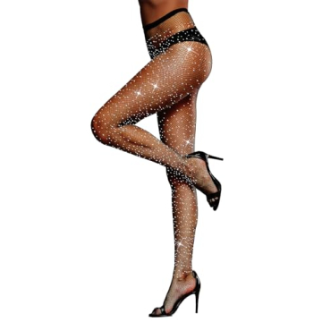 LUCKELF Sexy High Waist Tights Sparkle Rhinestone Fishnets Party Rhinestone Mesh Stockings (Free Siz...