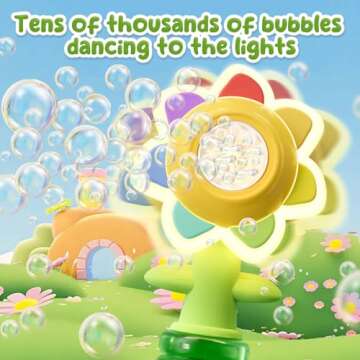 2 Pack Rechargeable Flower Bubble Guns for Kids W/LED Lights & 10 Refill Solutions, Fun Swing Dance ...