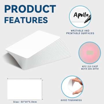 20 Programmable PVC NFC Cards - Ntag215, CR80, Compatible with Epson & Canon Inkjet Printers