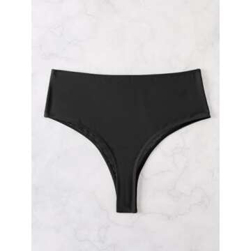 Verdusa Women's High Cut Swimwear Beach Panty Thong High Waisted Bikini Bottom Black L