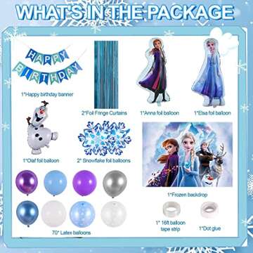 Frozen Birthday Party Supplies, Frozen Party Decorations 82 PCS Include Frozen Backdrop Snowflake Ba...