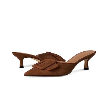 Fericzot Women's Mule Slippers - Stylish Kitten Heels Comfort