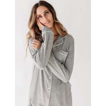 Womens Pajama Set Long Sleeve Sleepwear Nightwear Soft Pjs Lounge Sets Light Grey M