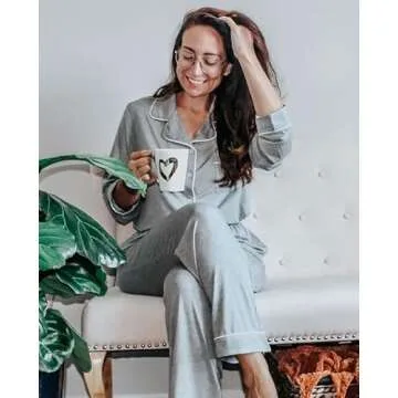 Womens Pajama Set Long Sleeve Sleepwear Nightwear Soft Pjs Lounge Sets Light Grey M