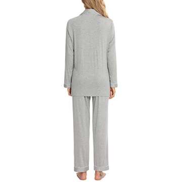 Womens Pajama Set Long Sleeve Sleepwear Nightwear Soft Pjs Lounge Sets Light Grey M