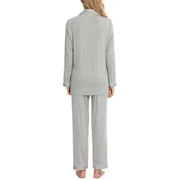 Womens Pajama Set Long Sleeve Sleepwear Nightwear Soft Pjs Lounge Sets Light Grey M
