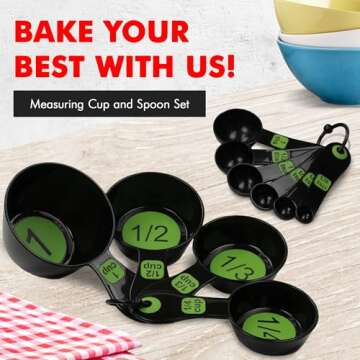 Chef Craft Easy to Ready Plastic Measuring Cup Set, 10 piece set, Green