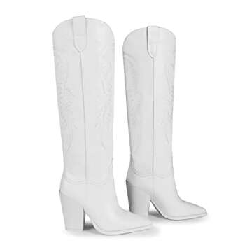 ISNOM Cowboy Boots for Women Cowgirl Boots for Women Western Boots Women White Cowgirl Boots for Wom...