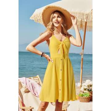 LAISHEN Women's 2024 Summer Dresses Beach Hawaiian Vacation Casual Spring Sundress with Pockets(Yell...