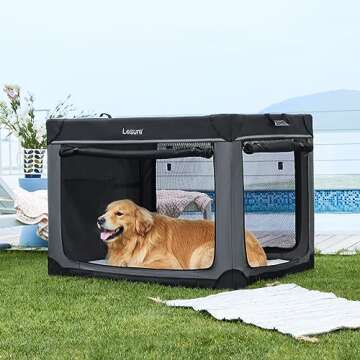 Lesure Soft Collapsible Dog Crate - 42 Inch Portable Travel Crate for Extra Large Dogs Indoor & Outd...