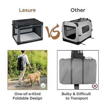 Lesure Soft Collapsible Dog Crate - 42 Inch Portable Travel Crate for Extra Large Dogs Indoor & Outdoor, 4-Door Foldable Pet Kennel with Durable Mesh Windows, Black