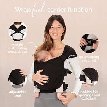 Boba Bliss Hybrid Baby Carrier Newborn to Toddler - 2-in-1 Baby Wrap & Baby Carrier - Pre-Wrapped Baby Sling Wrap Newborn - Certified Hip-Healthy - Soft & Stretchy Baby Sling Carrier- 7-35 lbs (Black)