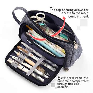 EASTHILL Pencil Case Large Capacity Pencil Pouch School Suppies Pen Case Simple Stationery College Office Organizer for Girls Adults- Dark Gray