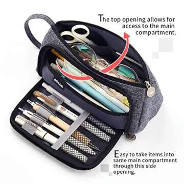 EASTHILL Pencil Case Large Capacity Pencil Pouch School Suppies Pen Case Simple Stationery College Office Organizer for Girls Adults- Dark Gray