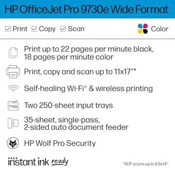 HP OfficeJet Pro 9730e Wide Format Wireless All-in-One Color Inkjet Printer, Print, scan, Copy up to...