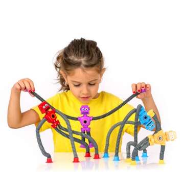 nutty toys Sensory Robot Toys 4pk - Top Pop Tubes Fidget 2025 for ADHD Autism Ages 3 4 5 6 7 8 9 10,...