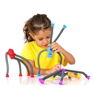 nutty toys Sensory Robot Toys 4pk - Top Pop Tubes Fidget 2025 for ADHD Autism Ages 3 4 5 6 7 8 9 10, Best Kids Travel Idea, Unique Easter Presents & Valentines Day Toddler, Tween, Girl & Boy Gifts