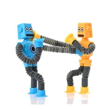 nutty toys Sensory Robot Toys 4pk - Top Pop Tubes Fidget 2025 for ADHD Autism Ages 3 4 5 6 7 8 9 10, Best Kids Travel Idea, Unique Easter Presents & Valentines Day Toddler, Tween, Girl & Boy Gifts