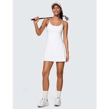 CRZ YOGA UPF 50+ Tennis Dress for Women with Built-in Shorts and Bras for Athletic Workout Exercise Golf White Medium