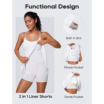 CRZ YOGA UPF 50+ Tennis Dress for Women with Built-in Shorts and Bras for Athletic Workout Exercise Golf White Medium