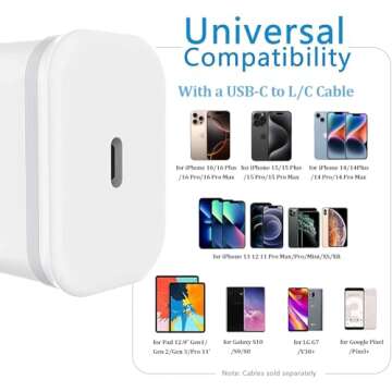 USB C Charger Block 3-Pack 20W Type-C Fast Charging Phone Wall Plug Portable Power Adapter USBC Brick USB-C Box for iPhone 16 15 14 13 12 11 Pro Max Plus XS X XR SE 8 7 6 6S, Pad