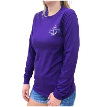Southern Attitude My Anchor in The Storm Cross Anchor Purple Women's Long Sleeve Shirt (X-Large)