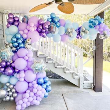 Blue Purple Balloons Set, 60 PCS Blue Frozen Balloons, Metallic Purple Blue White Latex Balloons Metallic Silver Confetti Balloons for Helium for Girls Baby Shower Winter Wonderland Party Supplies