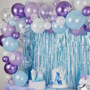 Blue Purple Balloons Set, 60 PCS Blue Frozen Balloons, Metallic Purple Blue White Latex Balloons Metallic Silver Confetti Balloons for Helium for Girls Baby Shower Winter Wonderland Party Supplies