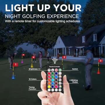 KINGTOP Rechargeable LED Golf Hole Light - Waterproof, Focused Illumination Lens, Remote-Controller, Perfect for Backyard Night Golf Practice Putting Green, Camping, Outdoor Party, O-4Pack