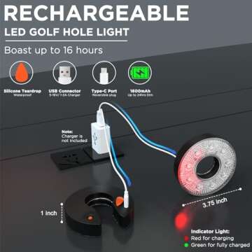 KINGTOP Rechargeable LED Golf Hole Light - Waterproof, Focused Illumination Lens, Remote-Controller, Perfect for Backyard Night Golf Practice Putting Green, Camping, Outdoor Party, O-4Pack