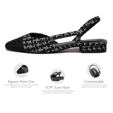 Athlefit Slingback Flats for Women Square Pointed Toe Two Toned Flats Wedding Pumps for Women Black ...