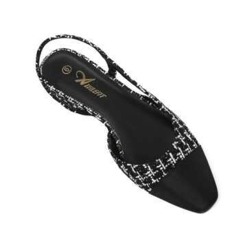 Athlefit Slingback Flats for Women Square Pointed Toe Two Toned Flats Wedding Pumps for Women Black White Thread Size 8.5
