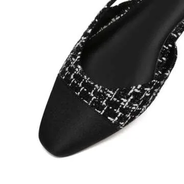 Athlefit Slingback Flats for Women Square Pointed Toe Two Toned Flats Wedding Pumps for Women Black White Thread Size 8.5