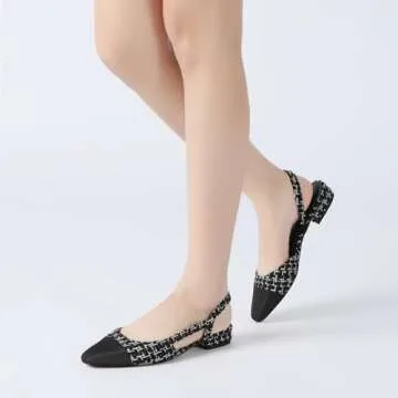 Athlefit Slingback Flats for Women Square Pointed Toe Two Toned Flats Wedding Pumps for Women Black White Thread Size 8.5