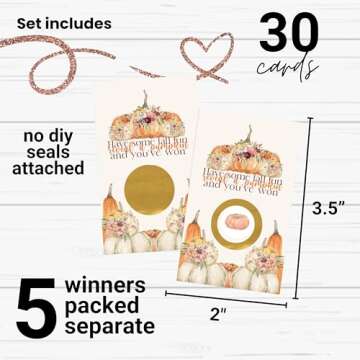 Rustic Pumpkin Scratch Off Cards 30 Pack - Thanksgiving Party Games for Adults, Fall Showers, Raffle...
