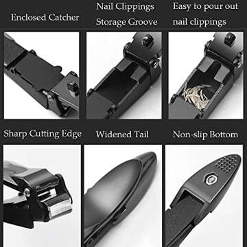 SHZG Nail Clipper with Catcher, No Mess Anti Splash Fingernail Toenail Clipper, Sharp and Heavy Duty Nail Cutter for Men and Women (Black)