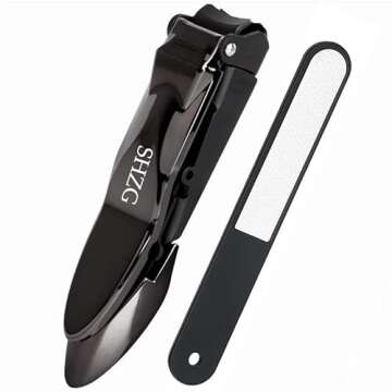 SHZG Nail Clipper with Catcher, No Mess Anti Splash Fingernail Toenail Clipper, Sharp and Heavy Duty Nail Cutter for Men and Women (Black)