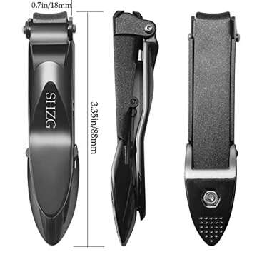 SHZG Nail Clipper with Catcher, No Mess Anti Splash Fingernail Toenail Clipper, Sharp and Heavy Duty Nail Cutter for Men and Women (Black)