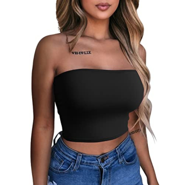 LAGSHIAN Women's Sexy Crop Top Sleeveless Stretchy Solid Strapless Tube Top Black