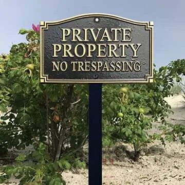 SmartSign Private Property No Trespassing Metal Plaque - GardenBoss Statement Yard Sign 5.75" x 9.5" Solid Heavy Duty Cast Aluminum Plaque with 18" Black Lawn Stake, Made in USA