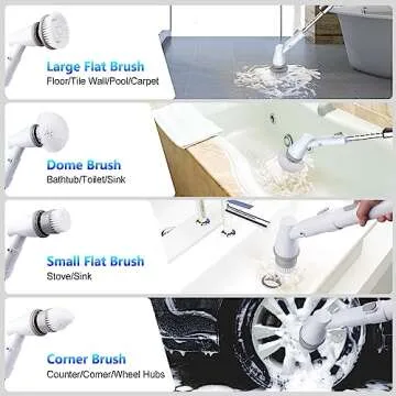 UPMSX Electric Spin Scrubber, Cordless Mop Cleaning Brush with 2 Speeds & 4 Replacement Head, Shower Scrubber Adjustable Extension Arm, for Bathtub Tile Grout Floor White