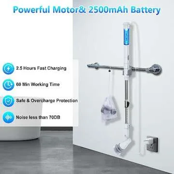 UPMSX Electric Spin Scrubber, Cordless Mop Cleaning Brush with 2 Speeds & 4 Replacement Head, Shower Scrubber Adjustable Extension Arm, for Bathtub Tile Grout Floor White