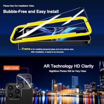 QHOHQ for iPhone 16 Pro Screen Protector with Camera Lens Protector, [Military Grade Shatterproof], Top 9H+ Tempered Glass, Full Edge Coverage, Ultra Durable, with Easy Installation Tool [3+3 Pack]