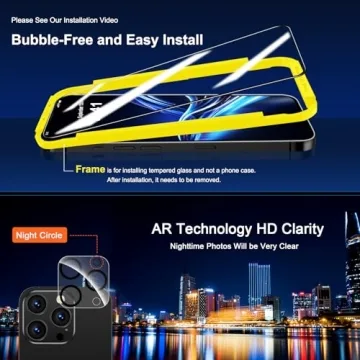 QHOHQ for iPhone 16 Pro Screen Protector with Camera Lens Protector, [Military Grade Shatterproof], Top 9H+ Tempered Glass, Full Edge Coverage, Ultra Durable, with Easy Installation Tool [3+3 Pack]