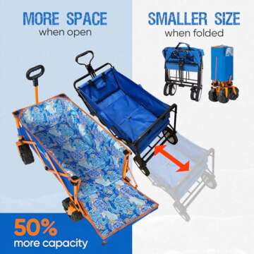Old Bahama Bay 49 Inch Extended Extra Long Beach Wagon with Big Wheels for Sand, Collapsible Utility...