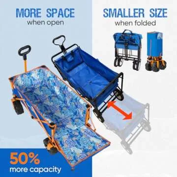 Old Bahama Bay 49 Inch Extended Extra Long Beach Wagon with Big Wheels for Sand, Collapsible Utility...