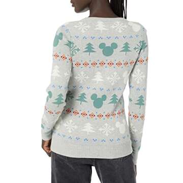 Amazon Essentials Disney | Marvel | Star Wars Women's Lightweight Crewneck Sweaters, Mickey Fair Isle - Womens, Medium